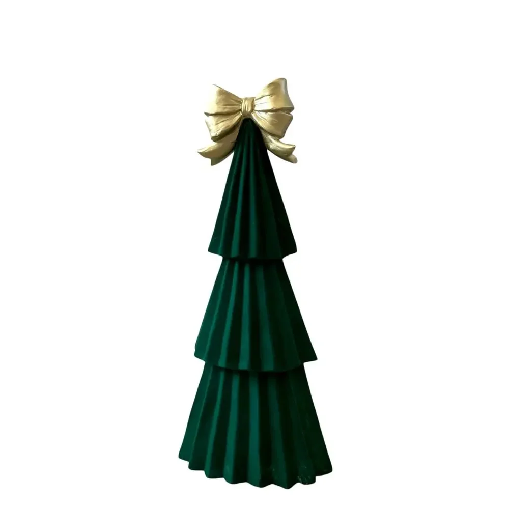 Green Velvet Christmas Tree with Gold Bow Topper 18in Holiday Glam Decor NEW